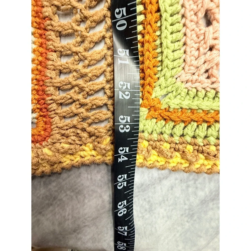 Vtg‎ Handmade Crochet 3D Granny Square Afghan Blanket 54x54 Karoo Style cottage